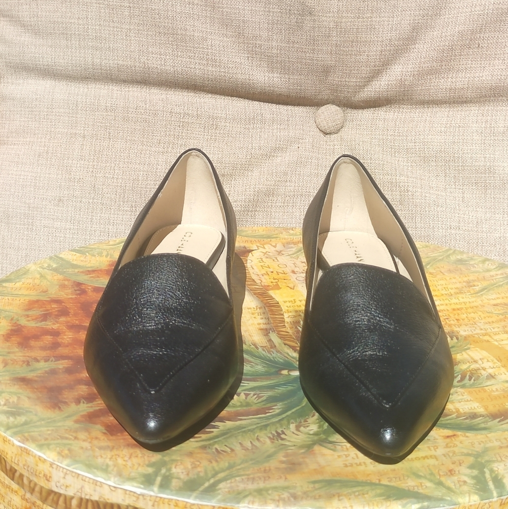 Cole Haan Black Pointed Leather Flat-Heel Loafers Slip On Size 8.5B - Picture 7 of 10